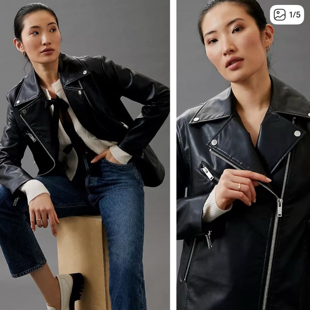Avec Les Filles Black Leather Biker Jacket